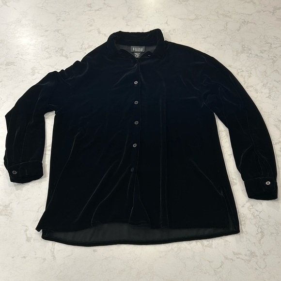 Eileen Fischer Black Velvet Button Down Silk Long Sleeve Blouse Medium - Picture 1 of 11